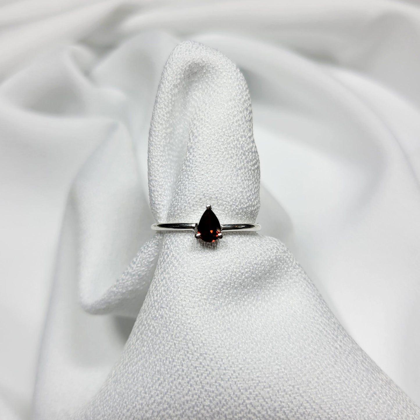 Dainty Sterling Silver Ring - Garnet