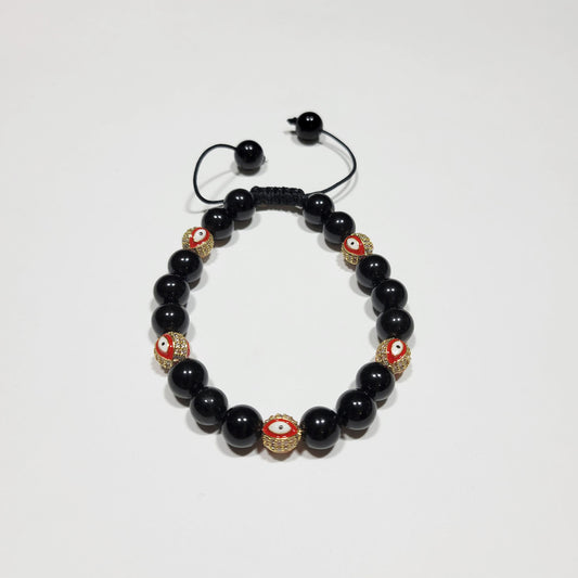 Red Evil Eye Bracelet - Black Obsidian