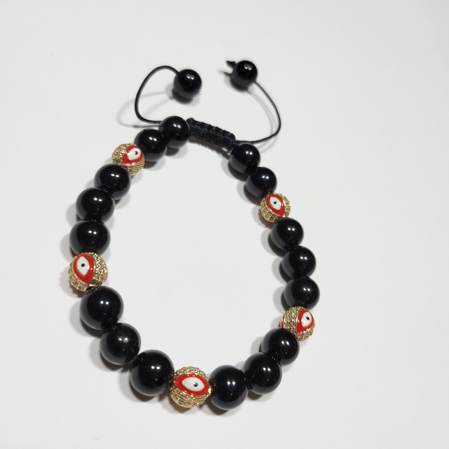 Red Evil Eye Bracelet - Black Obsidian