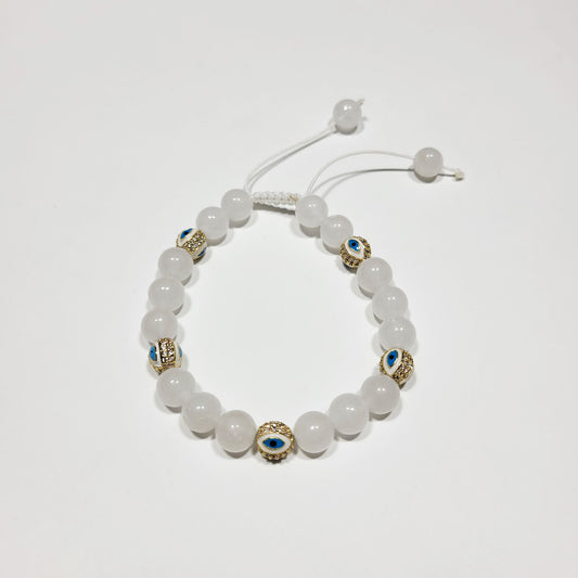 White Evil Eye Bracelet - White Jade