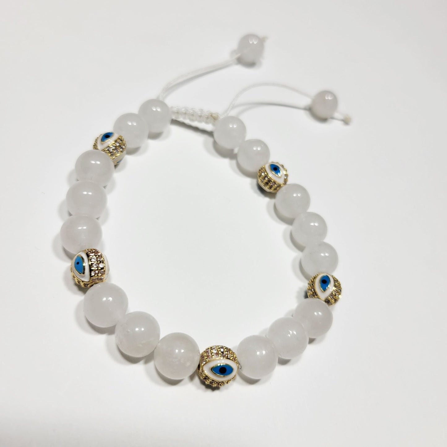 White Evil Eye Bracelet - White Jade